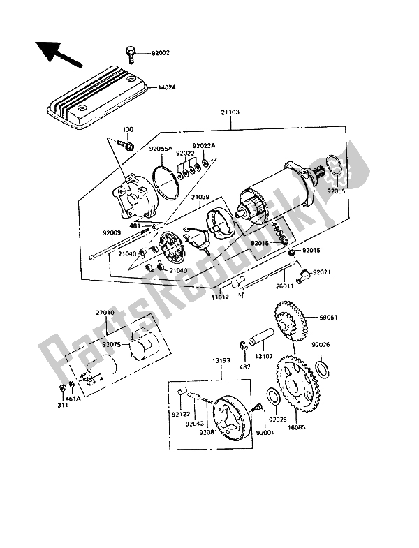 All parts for the Starter Motor of the Kawasaki GPZ 550 1985