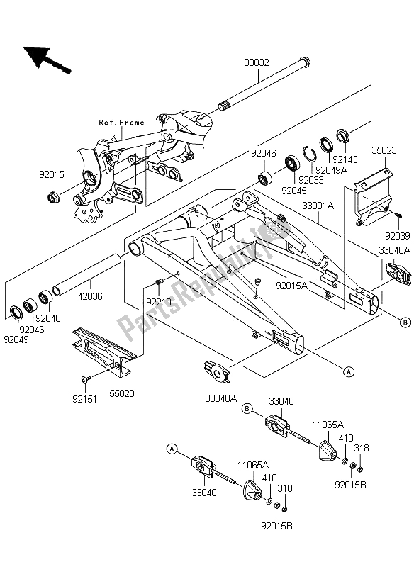 Toutes les pièces pour le Bras Oscillant du Kawasaki ER 6N ABS 650 2009