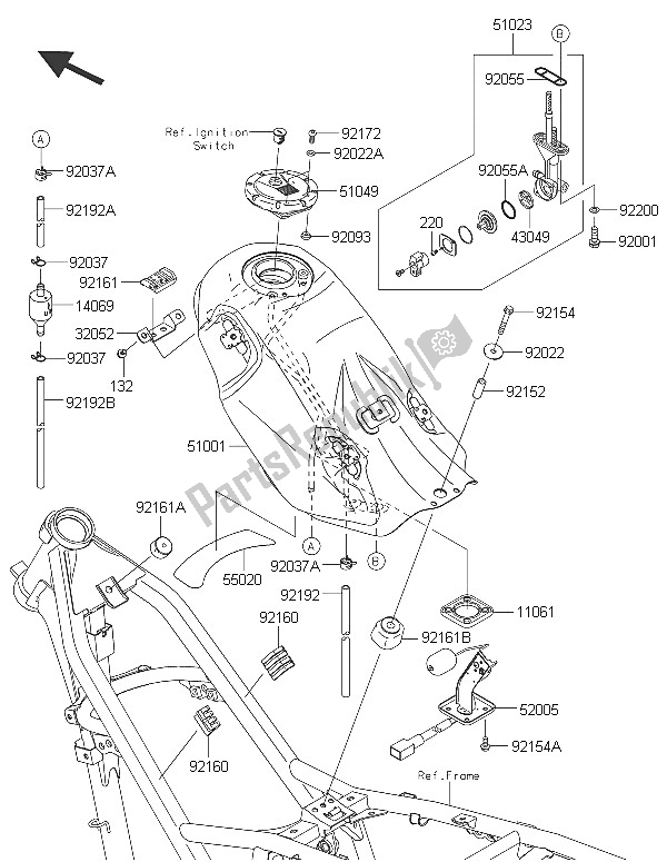 Tutte le parti per il Serbatoio Di Carburante del Kawasaki D Tracker 150 2016