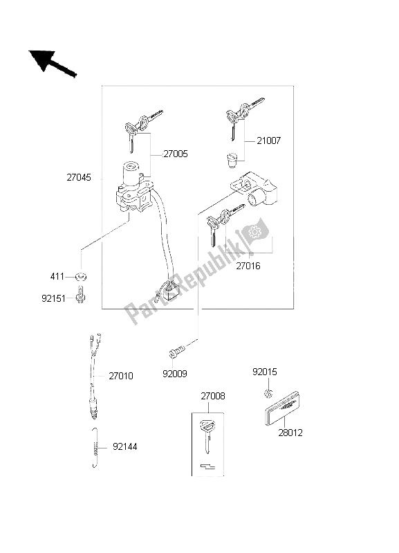 All parts for the Ignition Switch of the Kawasaki KLR 650 2001