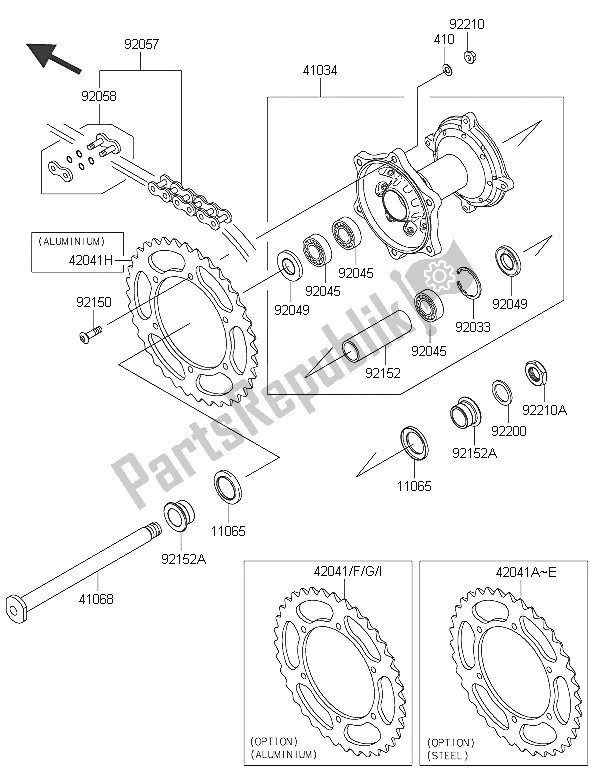 All parts for the Rear Hub of the Kawasaki KLX 450R 2016