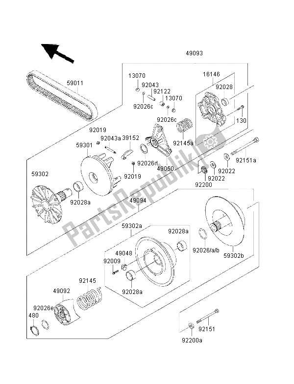 All parts for the Drive Converter of the Kawasaki KVF 300 2000