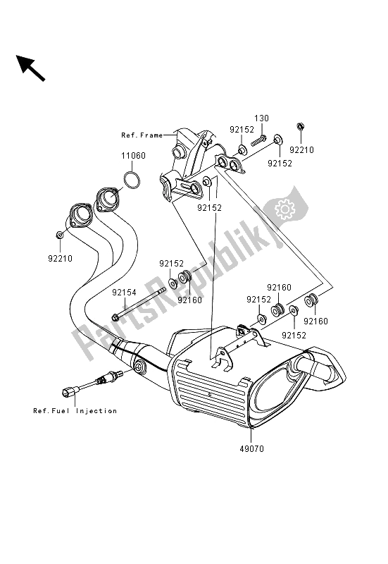 Alle onderdelen voor de Geluiddemper (s) van de Kawasaki ER 6F 650 2013