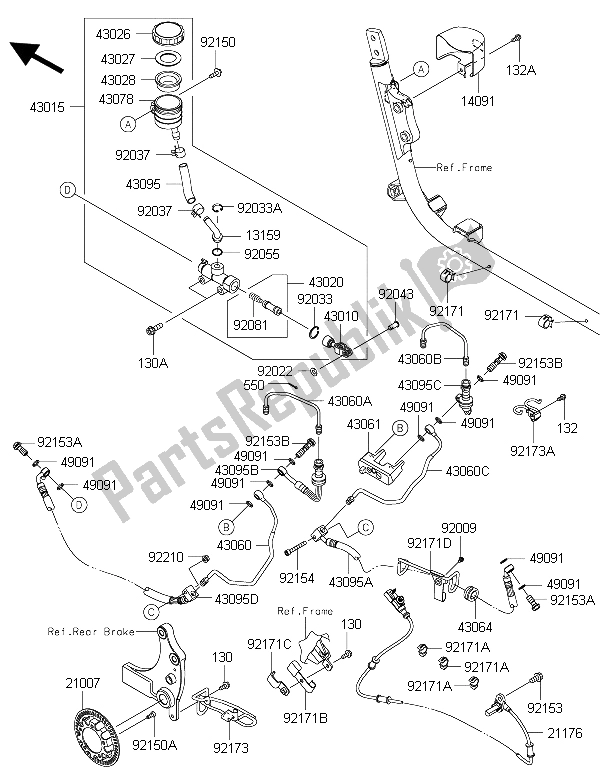 All parts for the Rear Master Cylinder of the Kawasaki Vulcan 1700 Nomad ABS 2015