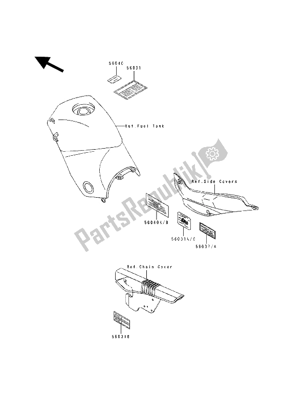 Tutte le parti per il Etichette del Kawasaki KLE 500 1991