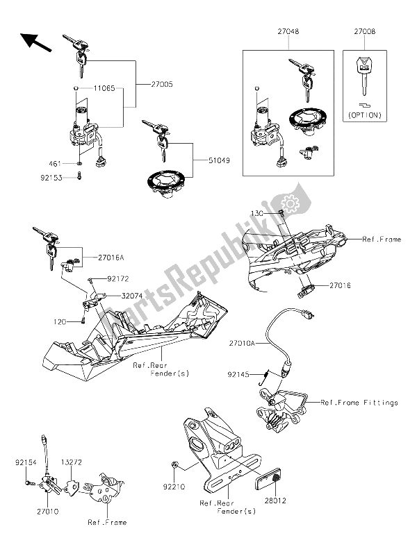All parts for the Ignition Switch of the Kawasaki Z 250 SL ABS 2015
