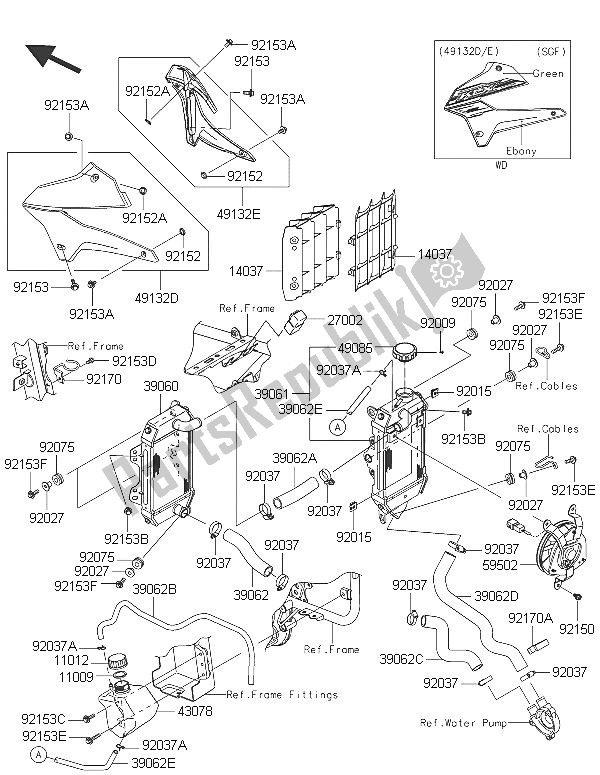 All parts for the Radiator of the Kawasaki KLX 250 2016