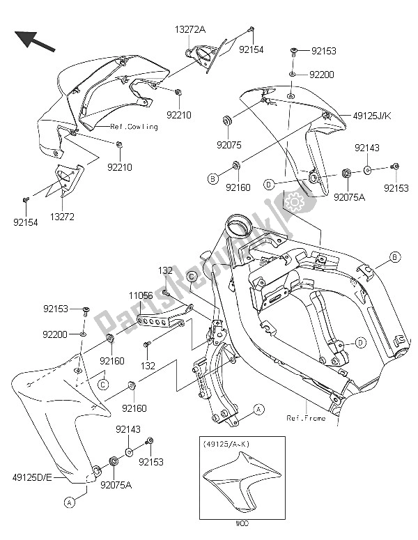 All parts for the Shroud of the Kawasaki ER 6N 650 2016