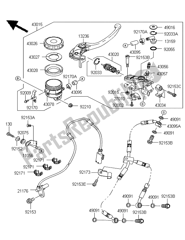 All parts for the Front Master Cylinder of the Kawasaki Ninja ZX 10R 1000 2012
