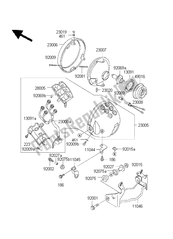 All parts for the Headlight of the Kawasaki EL 252 2001