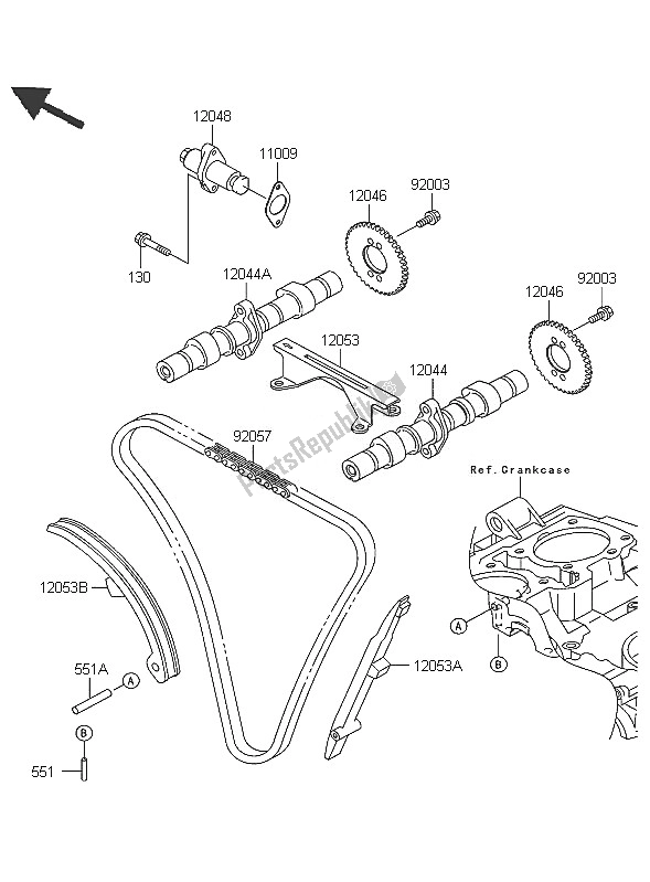 Alle onderdelen voor de Nokkenas En Spanner van de Kawasaki ER 5 500 2005