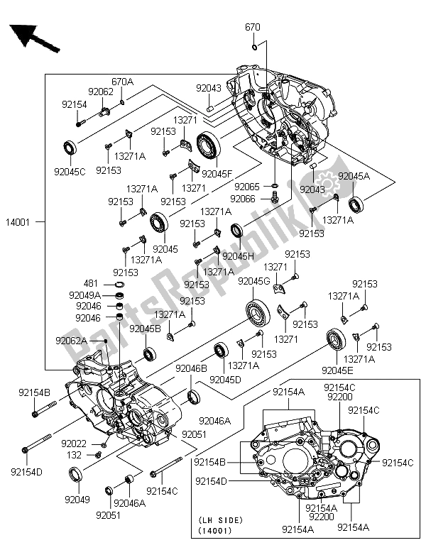 All parts for the Crankcase of the Kawasaki KX 450 2013