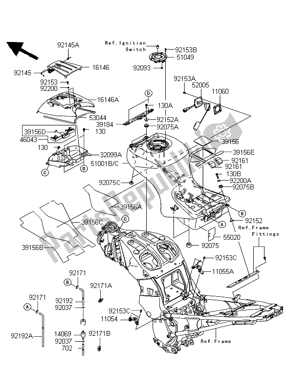 Alle onderdelen voor de Benzinetank van de Kawasaki 1400 GTR 2009