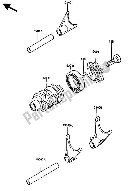 All parts for the Change Drum & Shift Fork of the Kawasaki KX 80 1987