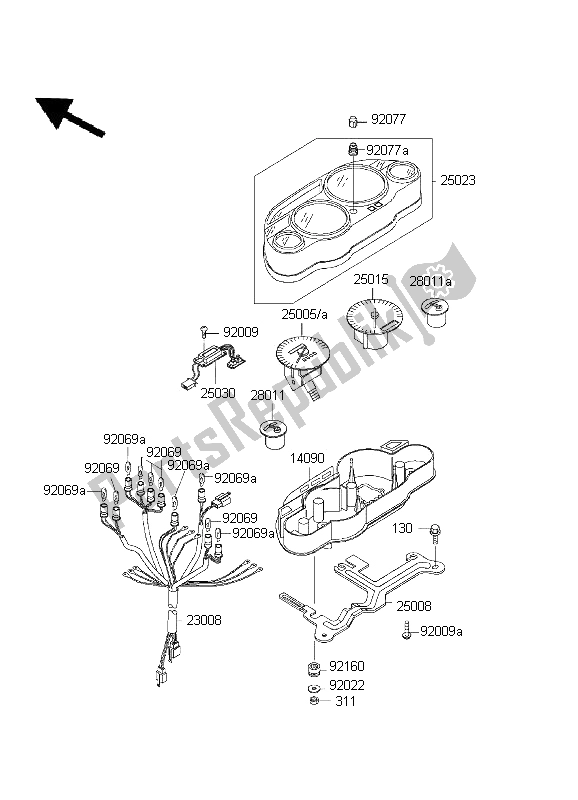 All parts for the Meter of the Kawasaki ZZ R 600 2001
