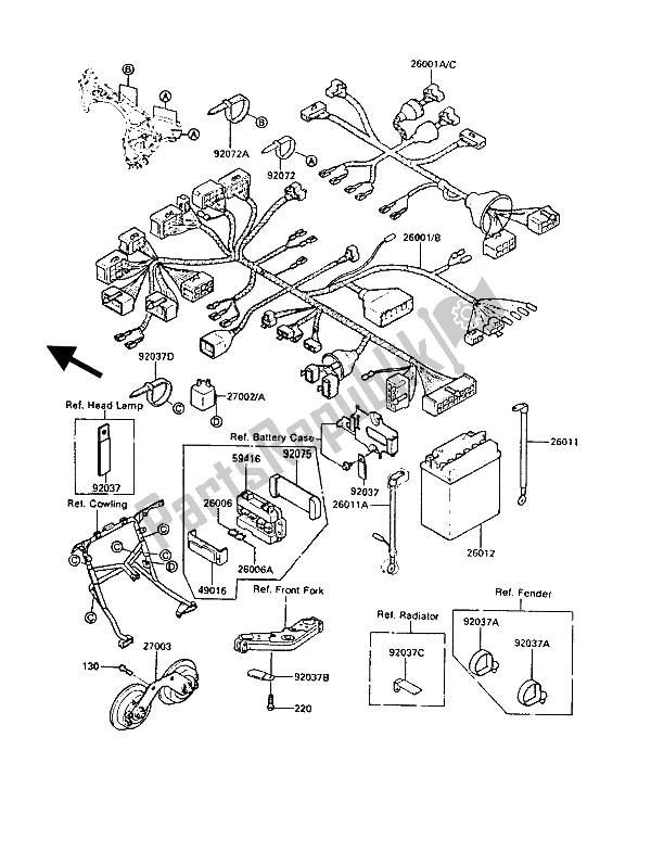 Todas las partes para Equipo Eléctrico Del Chasis de Kawasaki 1000 GTR 1987