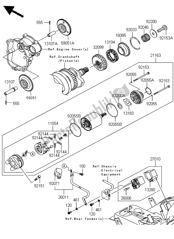 All parts for the Starter Motor of the Kawasaki Ninja ZX 6R 600 2007