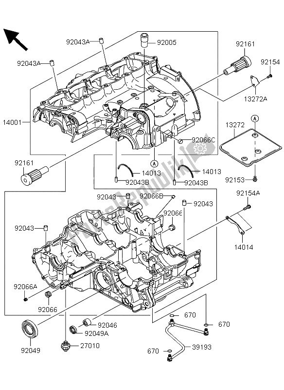 All parts for the Crankcase of the Kawasaki Versys 1000 2013