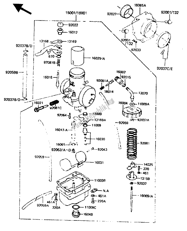 Tutte le parti per il Carburatore del Kawasaki KDX 250 1985