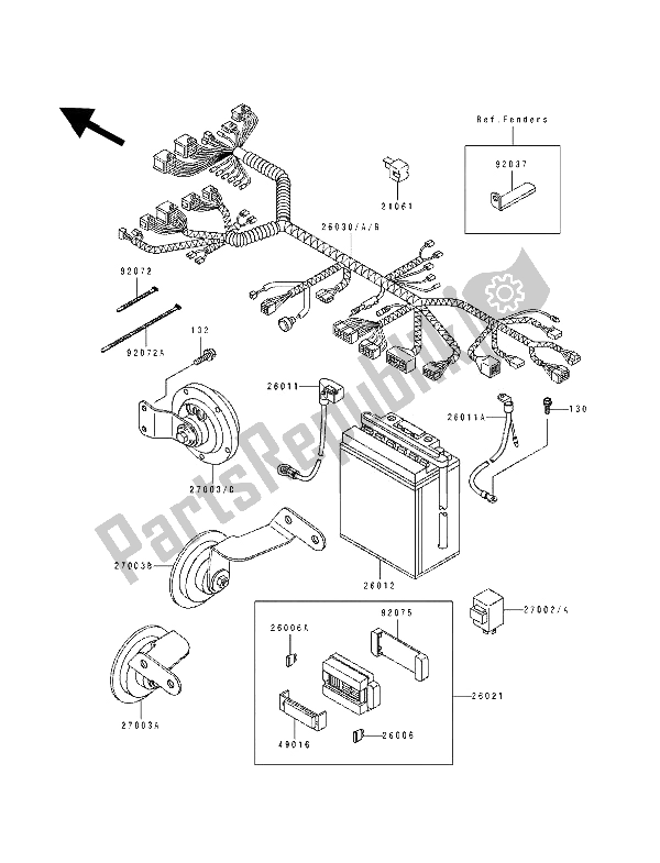 Toutes les pièces pour le Châssis équipement électrique du Kawasaki EL 250E 1991