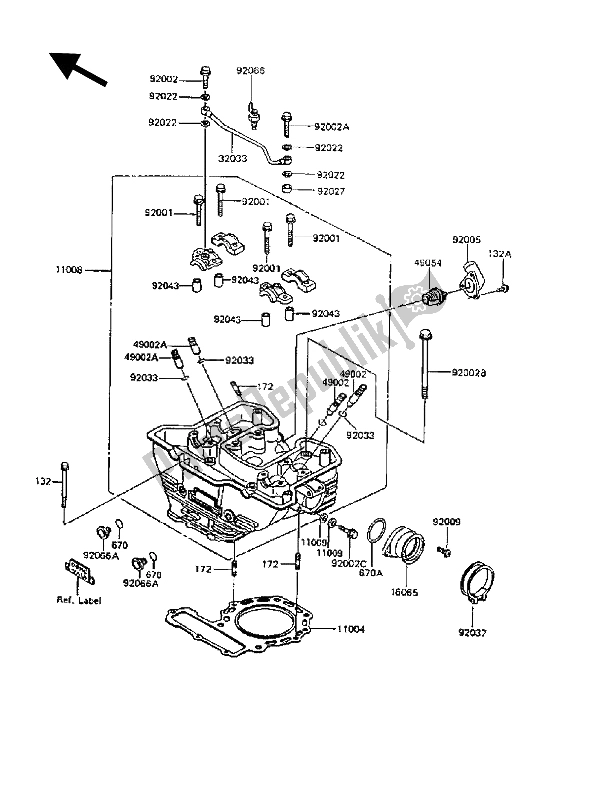 Alle onderdelen voor de Cilinderkop van de Kawasaki KLR 600 1988
