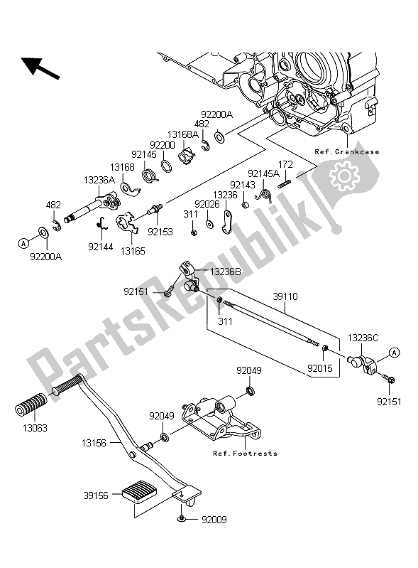 All parts for the Gear Change Machanism of the Kawasaki VN 1700 Classic Tourer ABS 2011