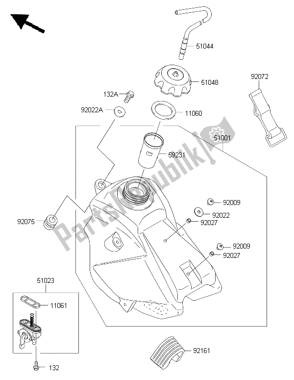 Alle onderdelen voor de Benzinetank van de Kawasaki KX 65 2015