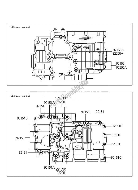 All parts for the Crankcase Bolt Pattern of the Kawasaki ER 6F ABS 650 2010