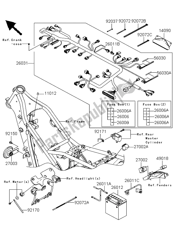 Tutte le parti per il Equipaggiamento Elettrico Del Telaio del Kawasaki KLX 250 2011