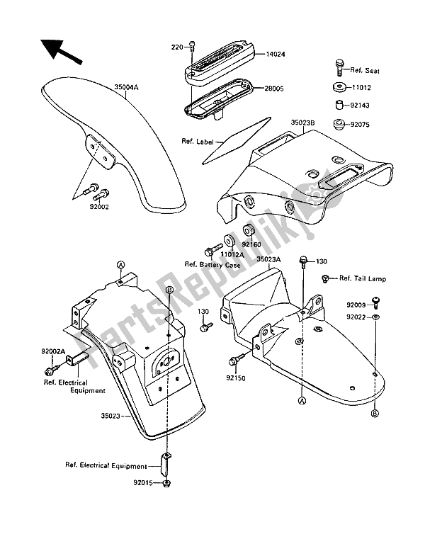 Tutte le parti per il Parabordi del Kawasaki EL 250 1989