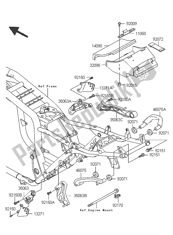 All parts for the Frame Fittings of the Kawasaki ZRX 1200R 2005