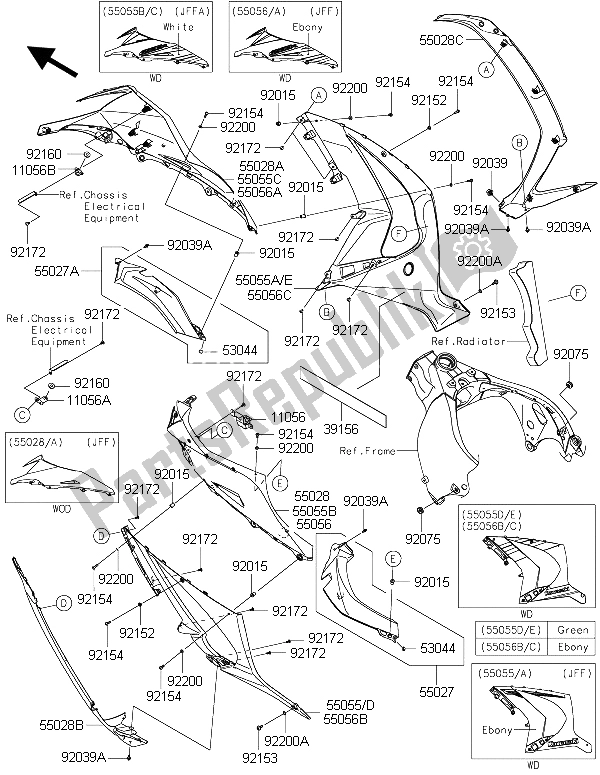 All parts for the Cowling Lowers of the Kawasaki Ninja ZX 10R 1000 2015