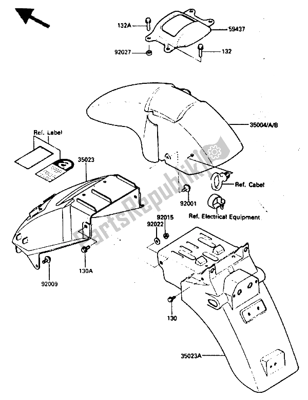 All parts for the Fender of the Kawasaki GPZ 600 1985