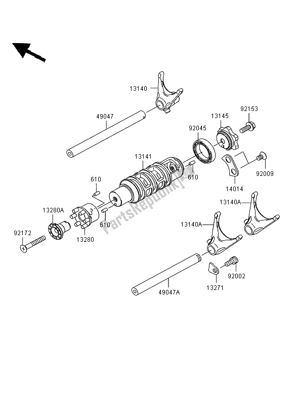 All parts for the Gear Change Drum & Shift Fork(s) of the Kawasaki ER 6F ABS 650 2007
