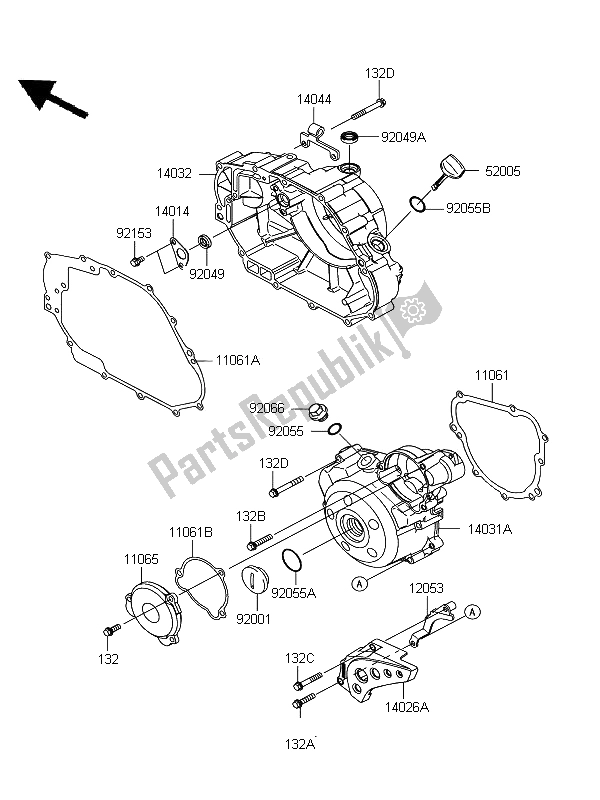 Toutes les pièces pour le Couvert De Moteur du Kawasaki D Tracker 125 2012