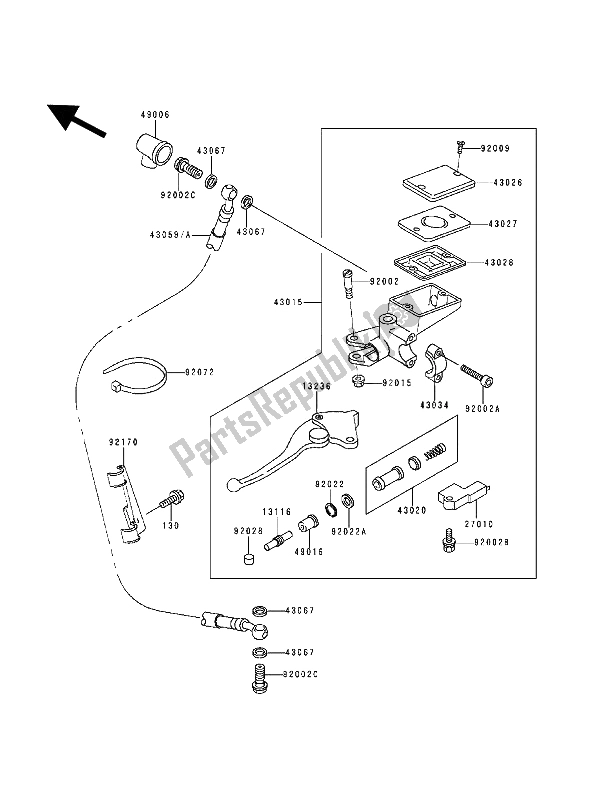 All parts for the Clutch Master Cylinder of the Kawasaki Zephyr 1100 1992
