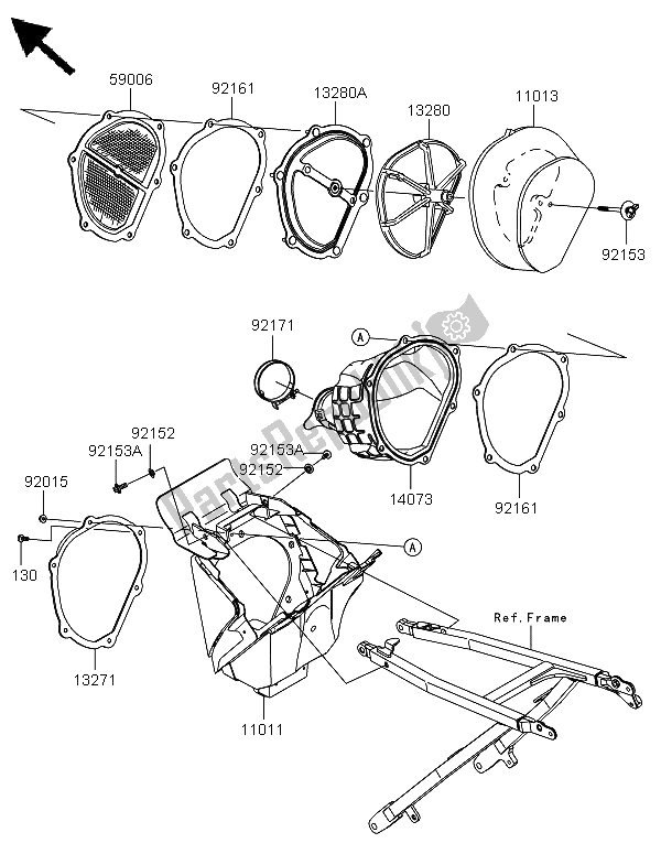 All parts for the Air Cleaner of the Kawasaki KX 250F 2009