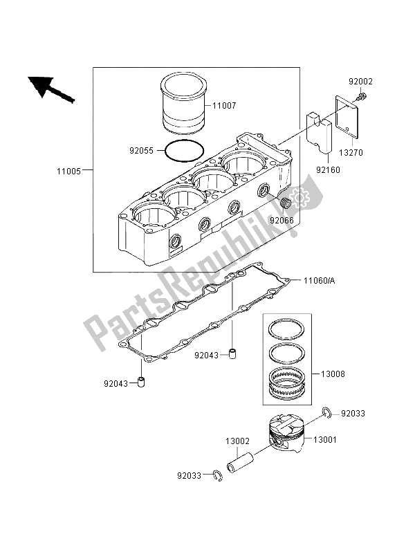 All parts for the Cylinder & Piston of the Kawasaki Ninja ZX 9R 900 1997