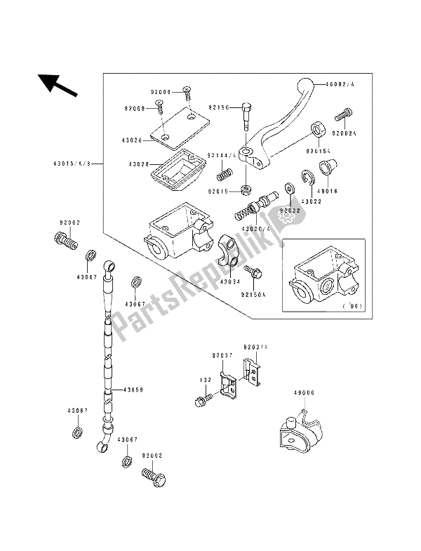 All parts for the Front Master Cylinder of the Kawasaki KX 100 1994