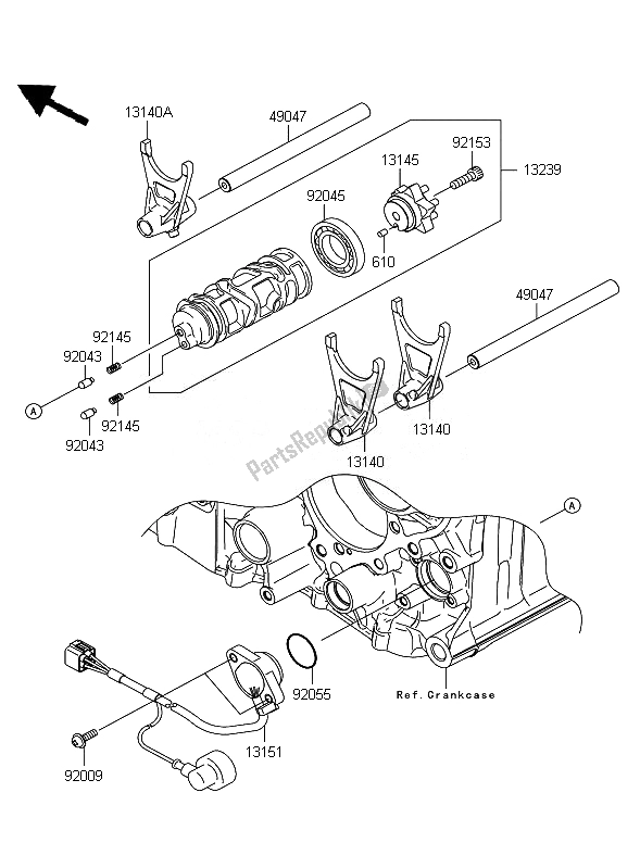 All parts for the Gear Change Drum & Shift Fork of the Kawasaki ZZR 1400 ABS 2010