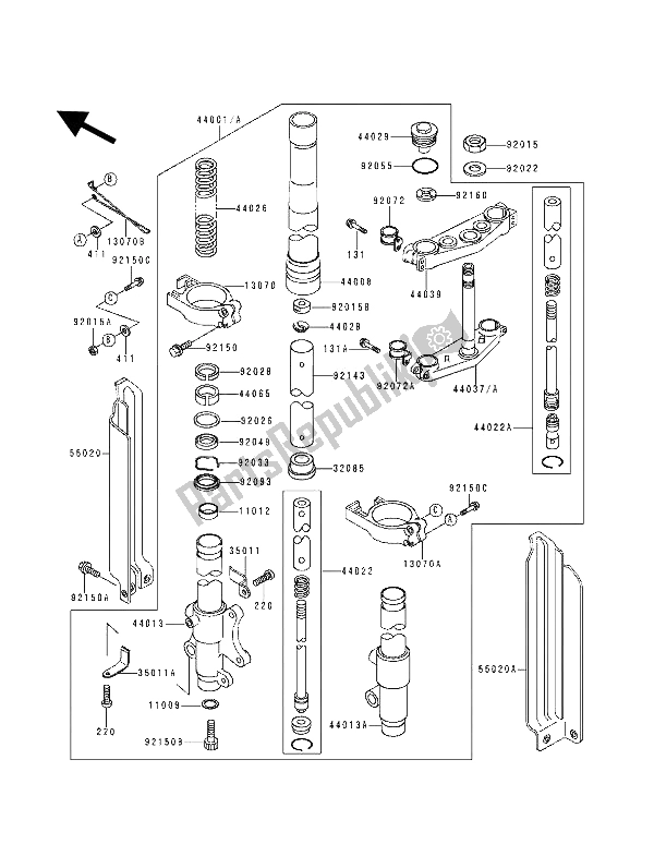 All parts for the Front Fork of the Kawasaki KDX 125 1991