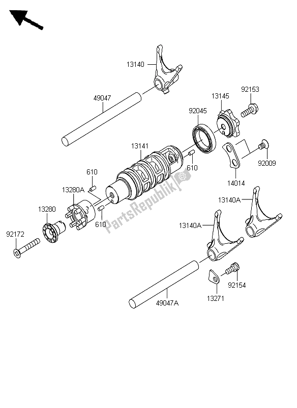 All parts for the Gear Change Drum & Shift Fork of the Kawasaki ER 6N 650 2012