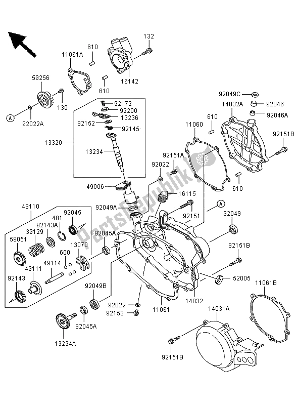 All parts for the Engine Cover of the Kawasaki KX 85 SW LW 2009