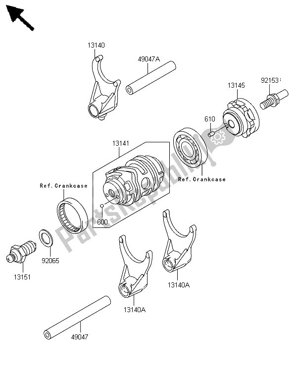 All parts for the Gear Change Drum & Shift Fork of the Kawasaki KX 250F 2008