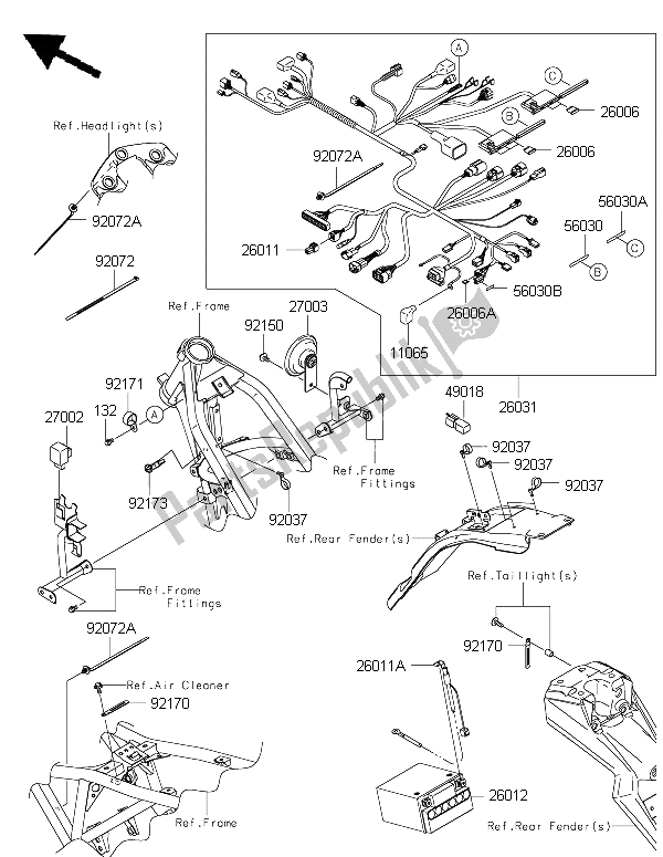 Tutte le parti per il Equipaggiamento Elettrico Del Telaio del Kawasaki KLX 125 2015