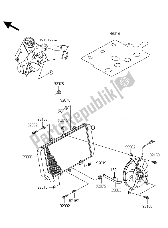 Alle onderdelen voor de Radiator van de Kawasaki Z 1000 2010