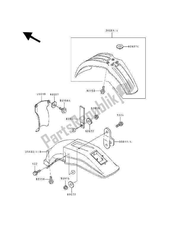 All parts for the Fender of the Kawasaki KDX 200 1989