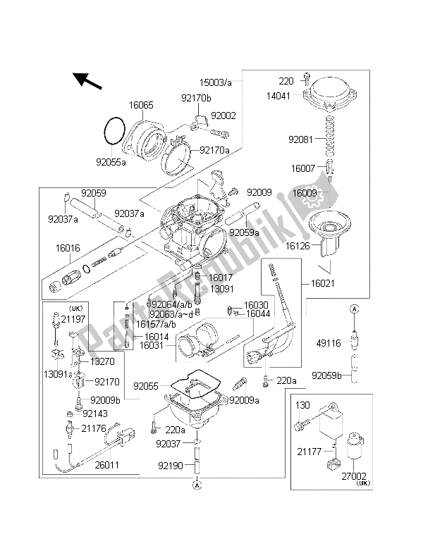 All parts for the Carburetor of the Kawasaki KLF 300 4X4 2001