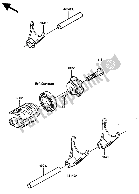 All parts for the Change Drum & Shift Fork of the Kawasaki KX 250 1985
