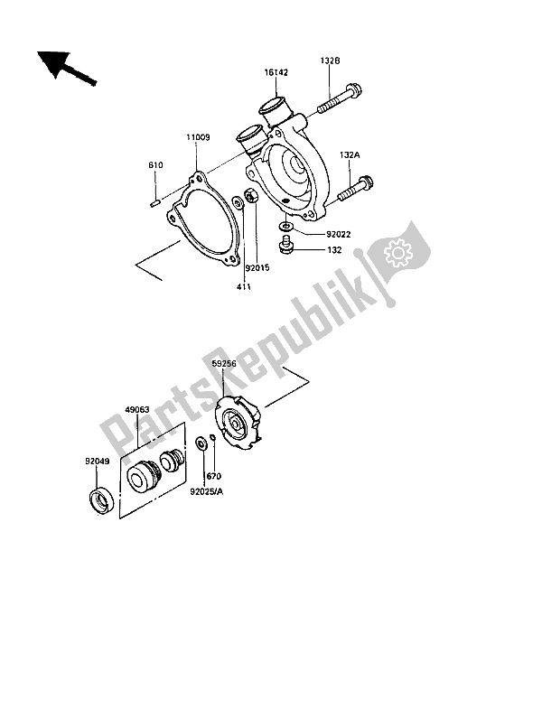 All parts for the Water Pump of the Kawasaki KLR 250 1989